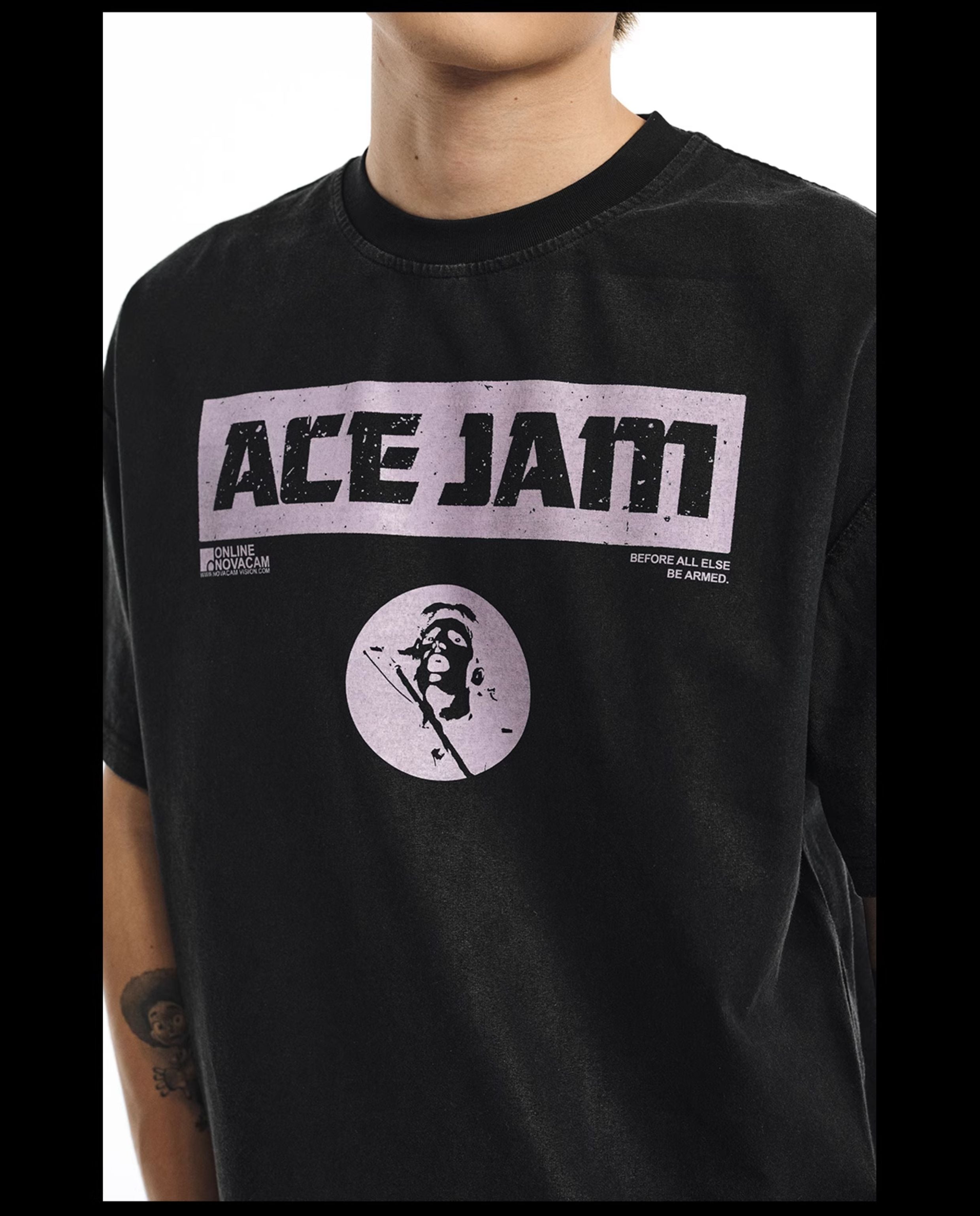 NOVACAM ACE JAM Vintage Washed Black Stitch Tee