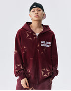 MEDM Washed Star All Over Print Zip Up Hoodie