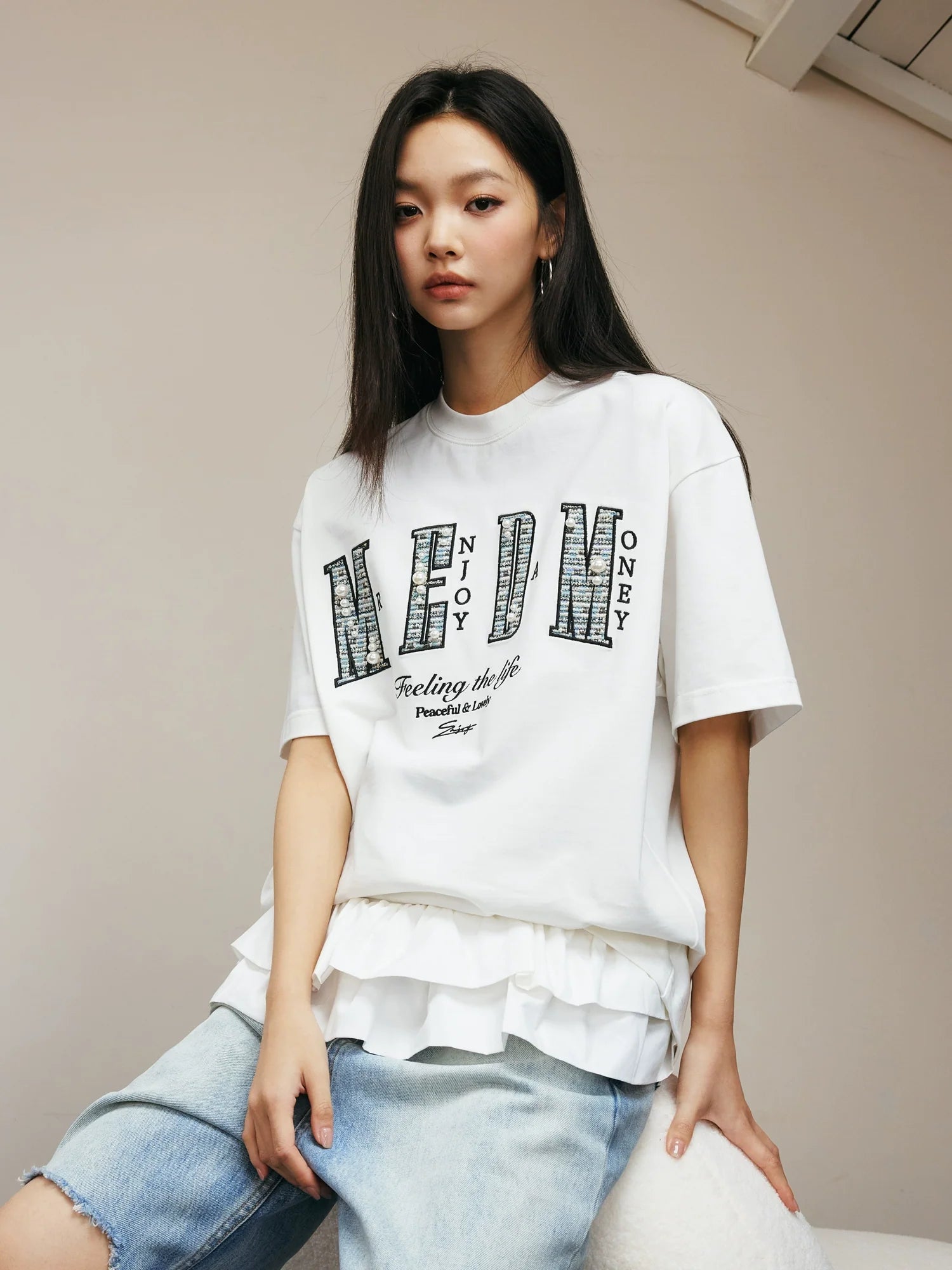 MEDM Patch Embroidered Pearl Tee
