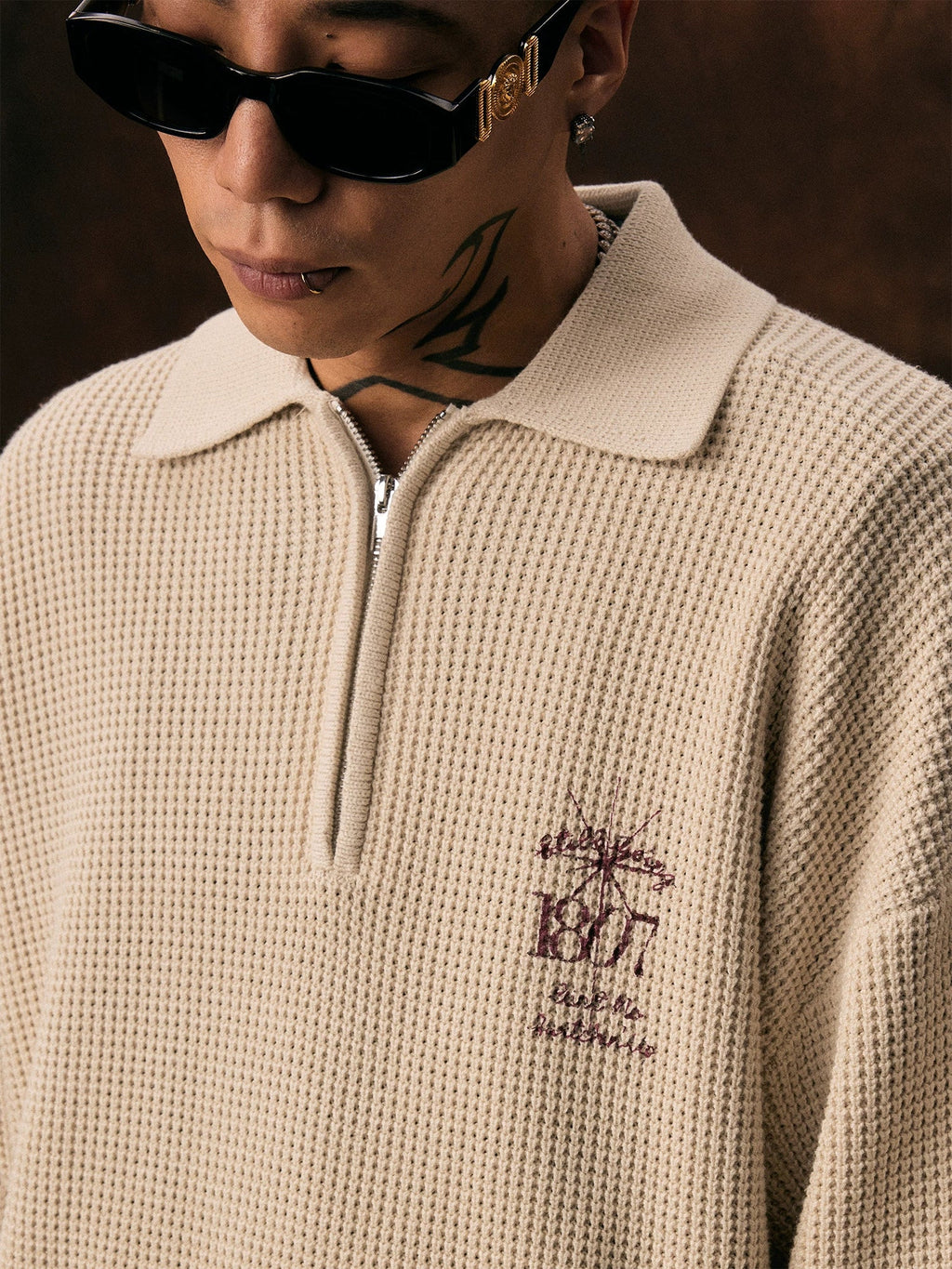 1807 Printing Half Zip Polo Knit Sweater