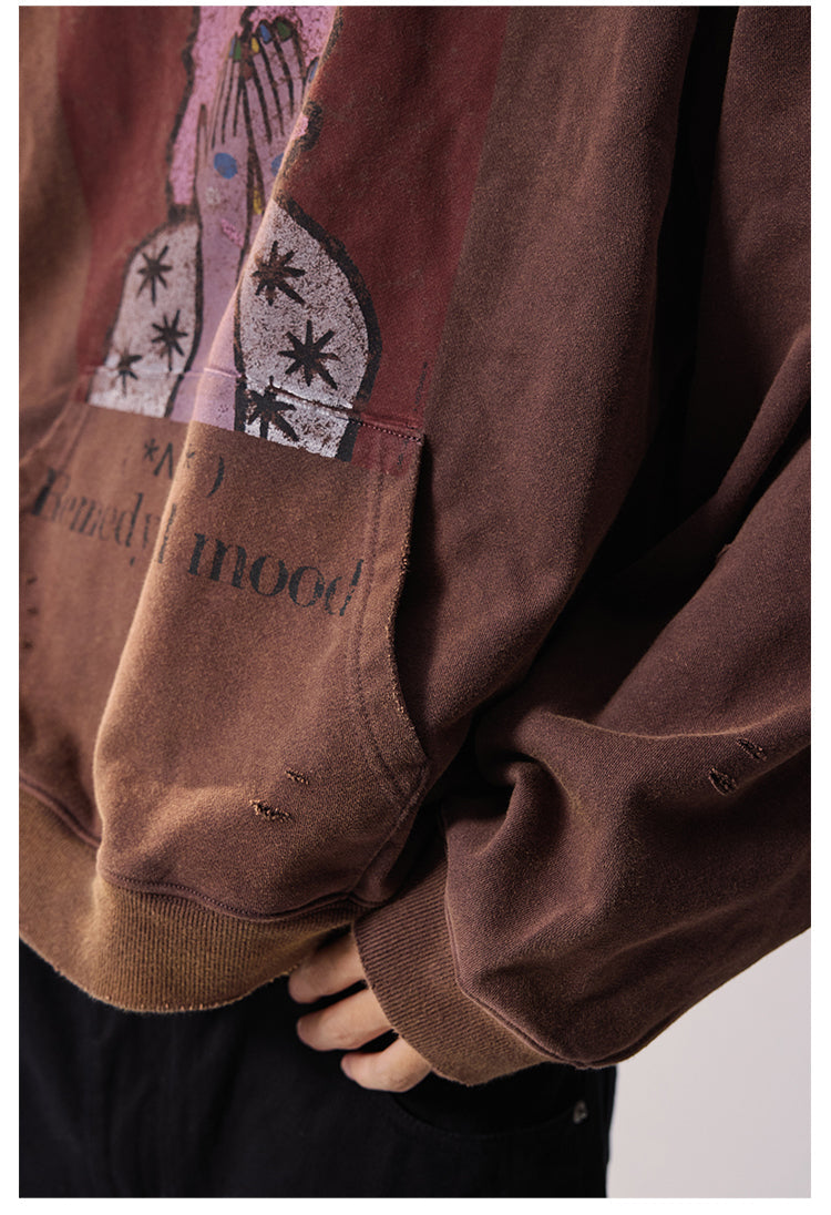Remedy Washed Distressed Print Hoodie