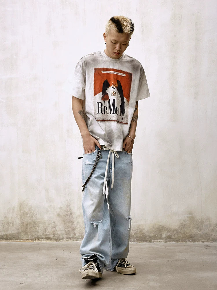 Remedy Back Pocket 3D Design Washed Hole Jeans