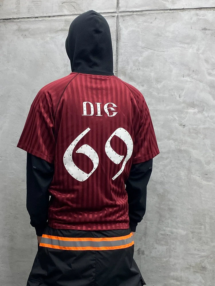 RUSURE Striped Patch Rivets Soccer Jersey