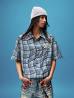 YADcrew Twisted Plaid Short Sleeve Shirt