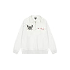 Achock Butterfly Patch Embroidered Half-Zip Sweatshirt
