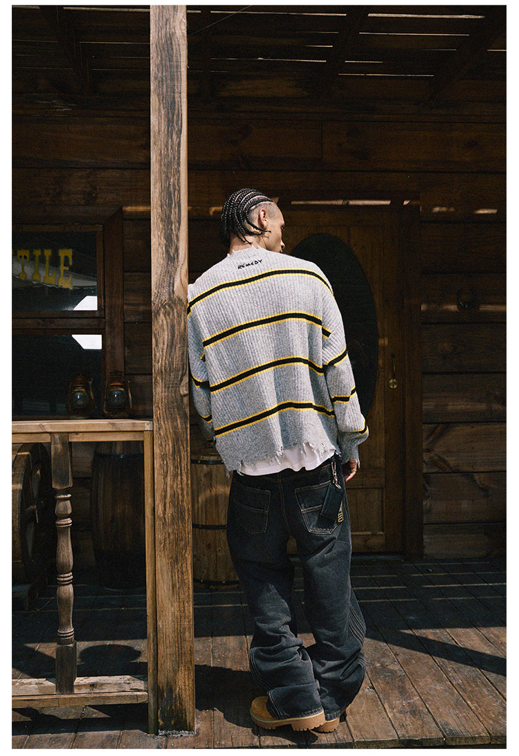 Remedy Striped Distressed Knit Sweater