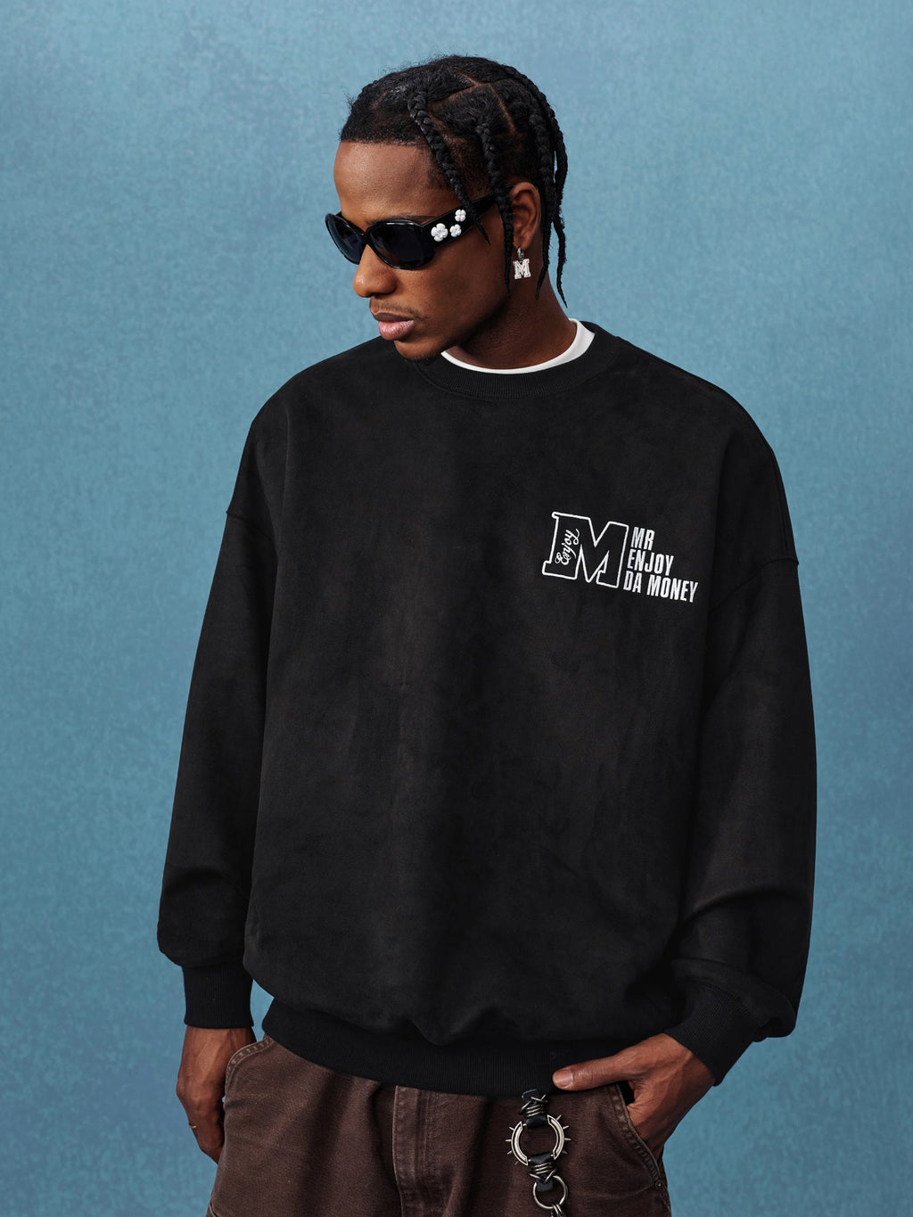 MEDM Logo Label Embroidered Suede Sweatshirt