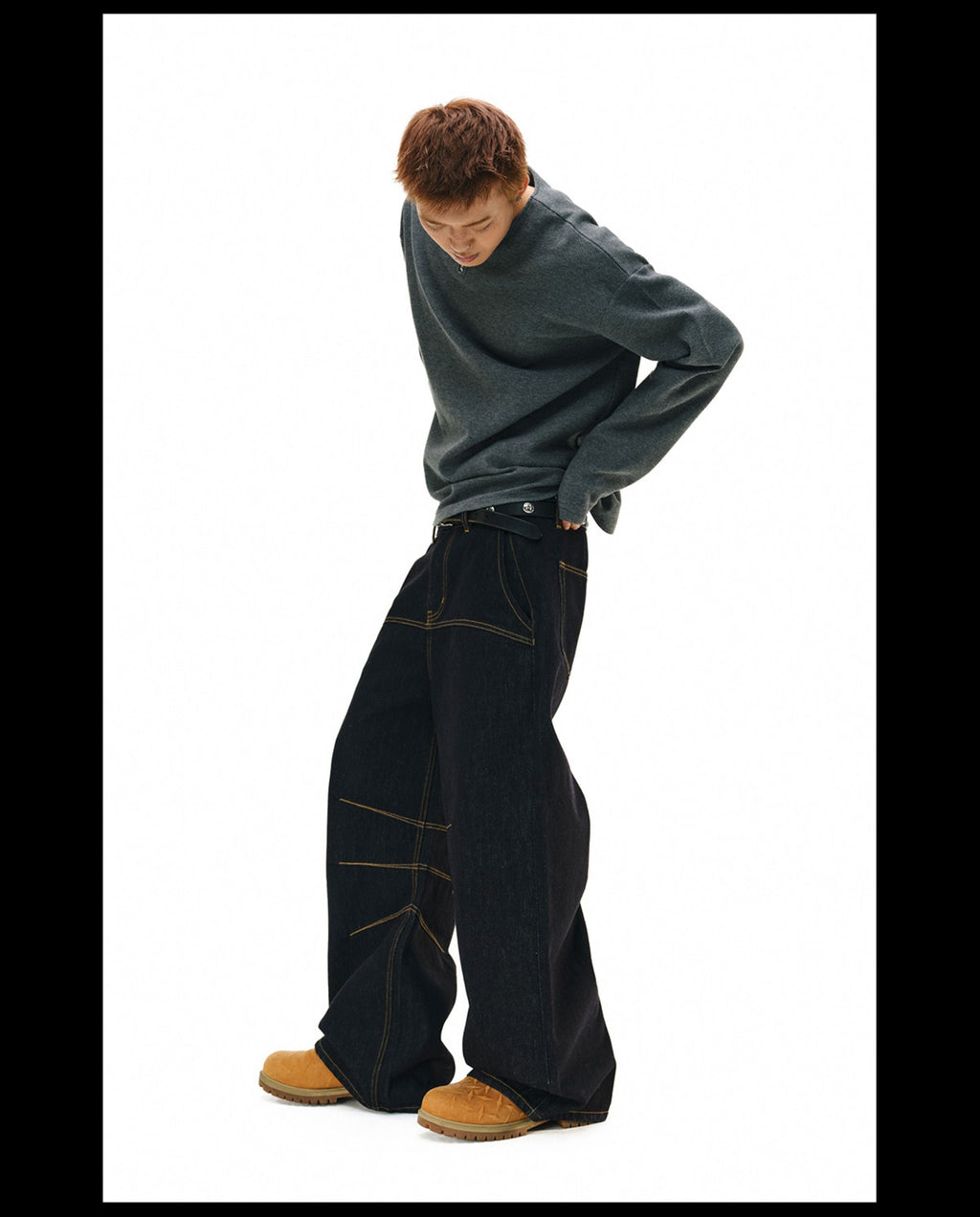 NOVACAM Yellow Stitch Baggy Jeans