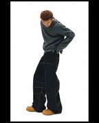 NOVACAM Yellow Stitch Baggy Jeans