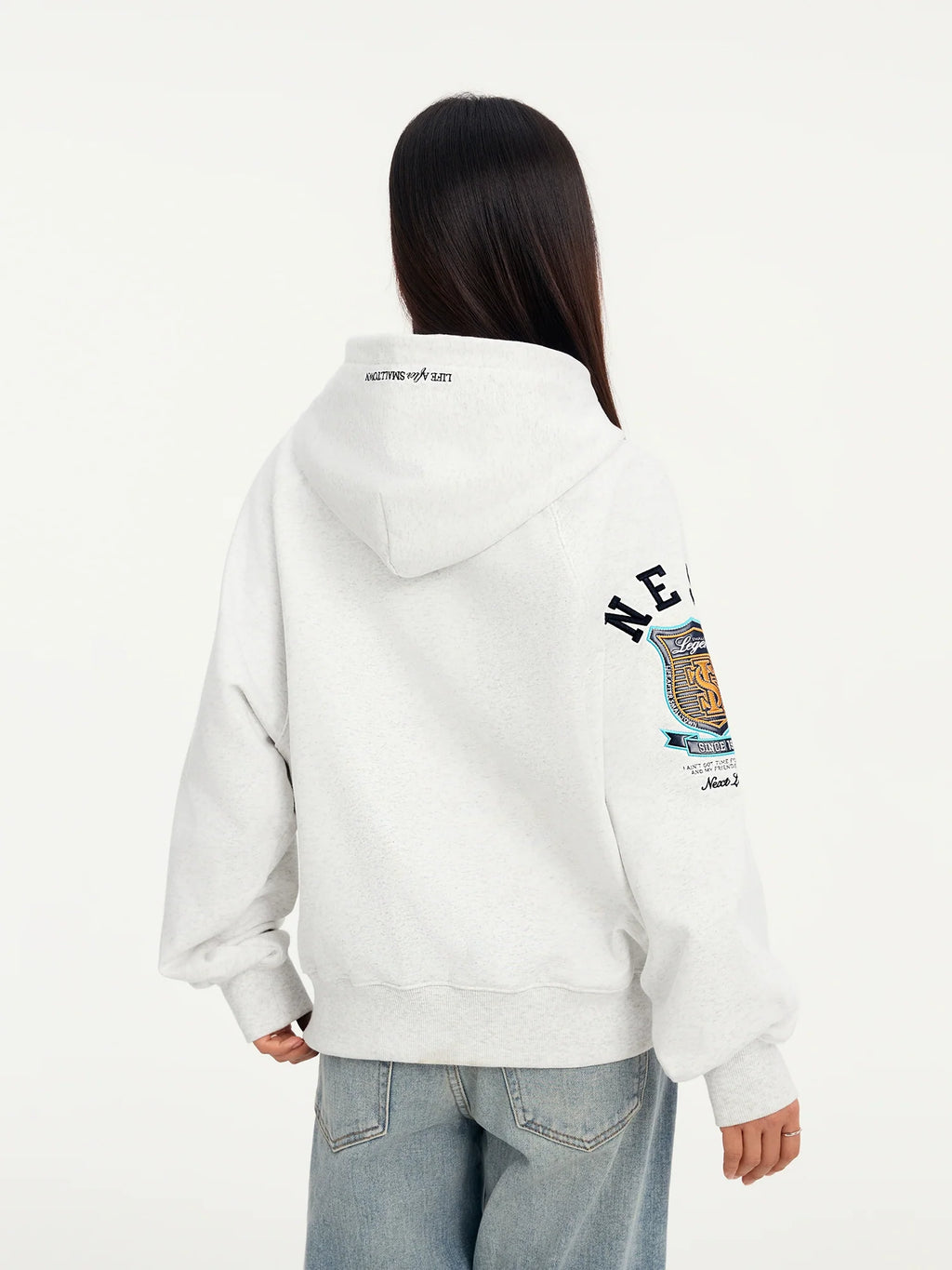 Small Town Kid Turquoise Studded Badge Embroidered Zip-Up Hoodie