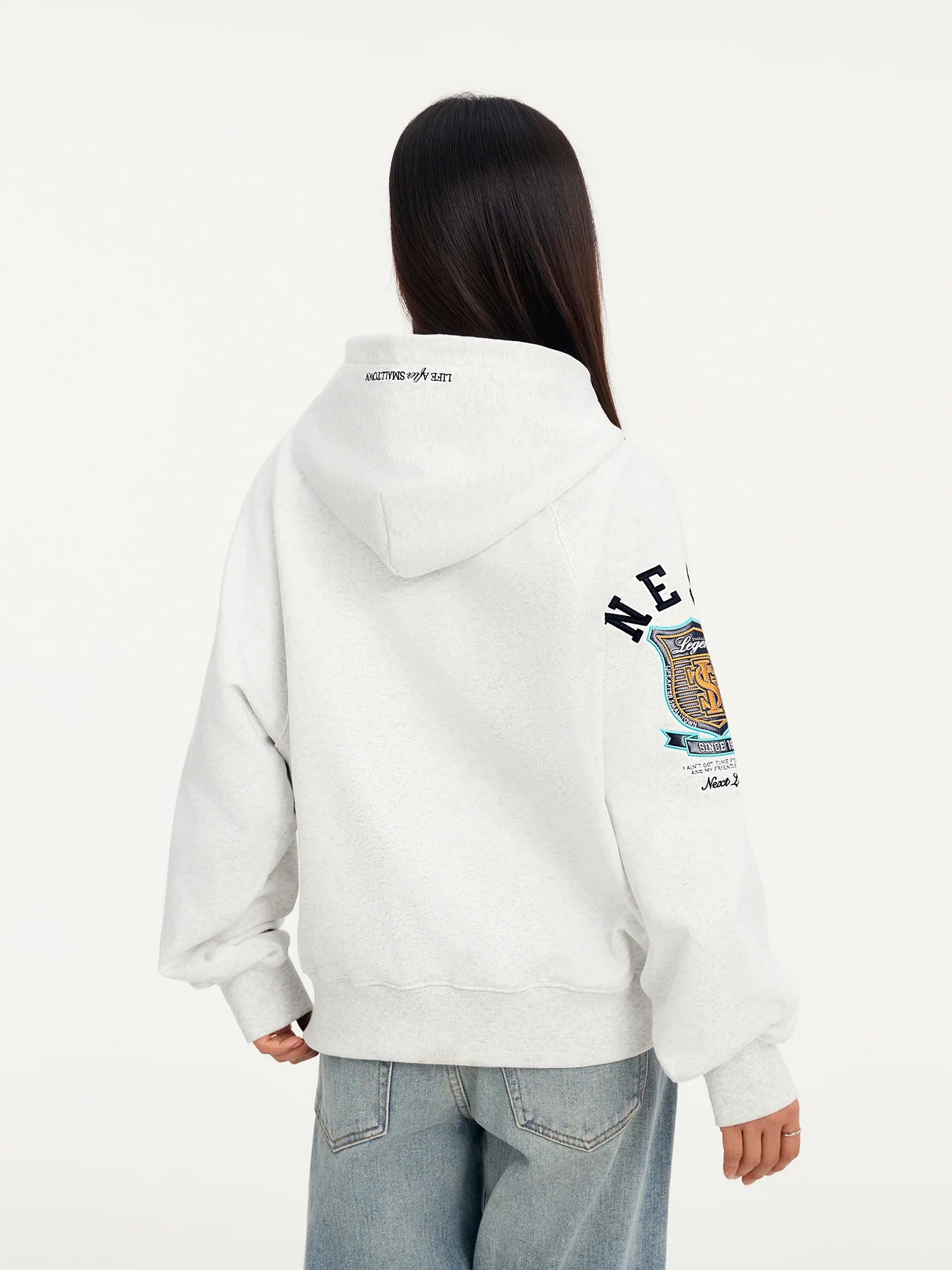 Small Town Kid Turquoise Studded Badge Embroidered Zip-Up Hoodie