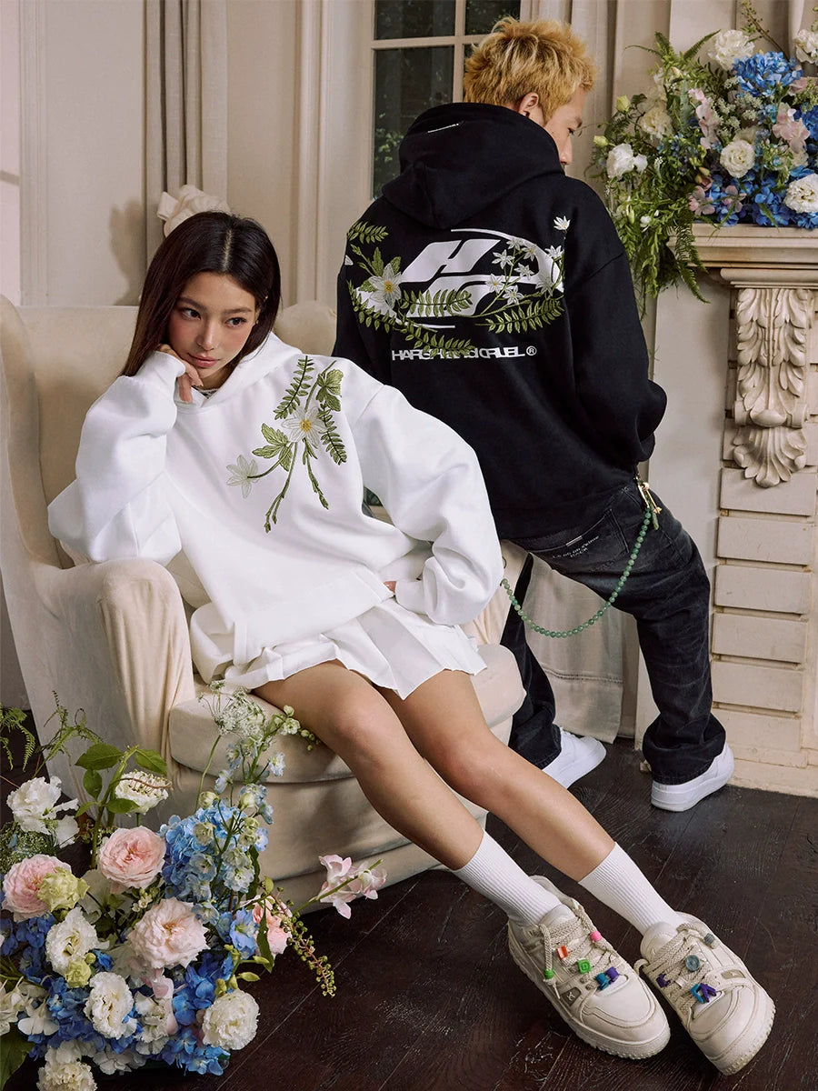 Harsh and Cruel Botanical Darts Logo Floral Embroidered Hoodie
