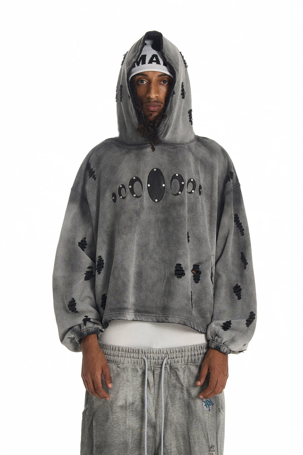 KARMANISTIC Distressed Washed Rivets Hoodie