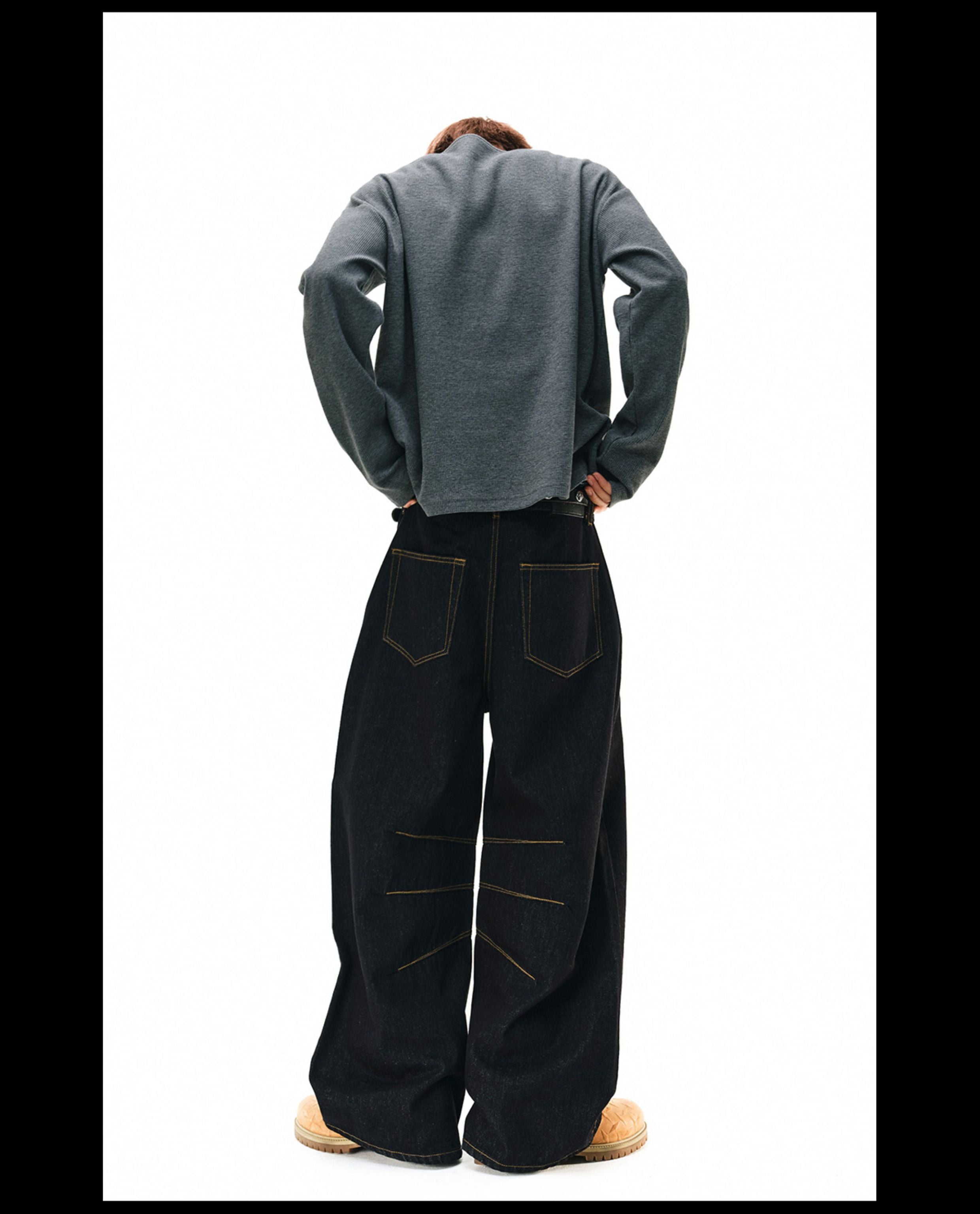 NOVACAM Yellow Stitch Baggy Jeans