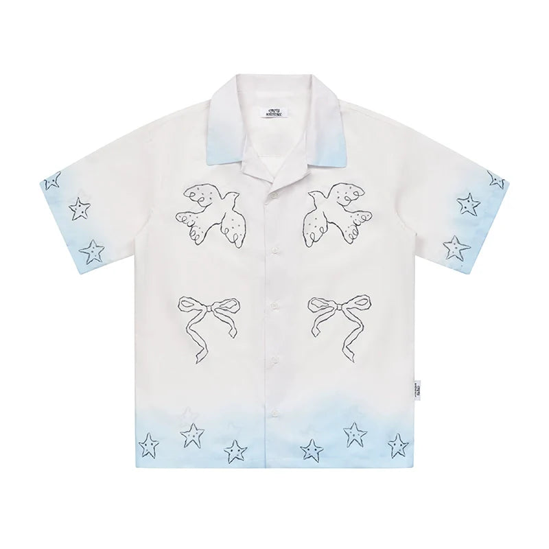 EMPTY REFERENCE Gradient Pigeon Print Short Sleeve Shirt