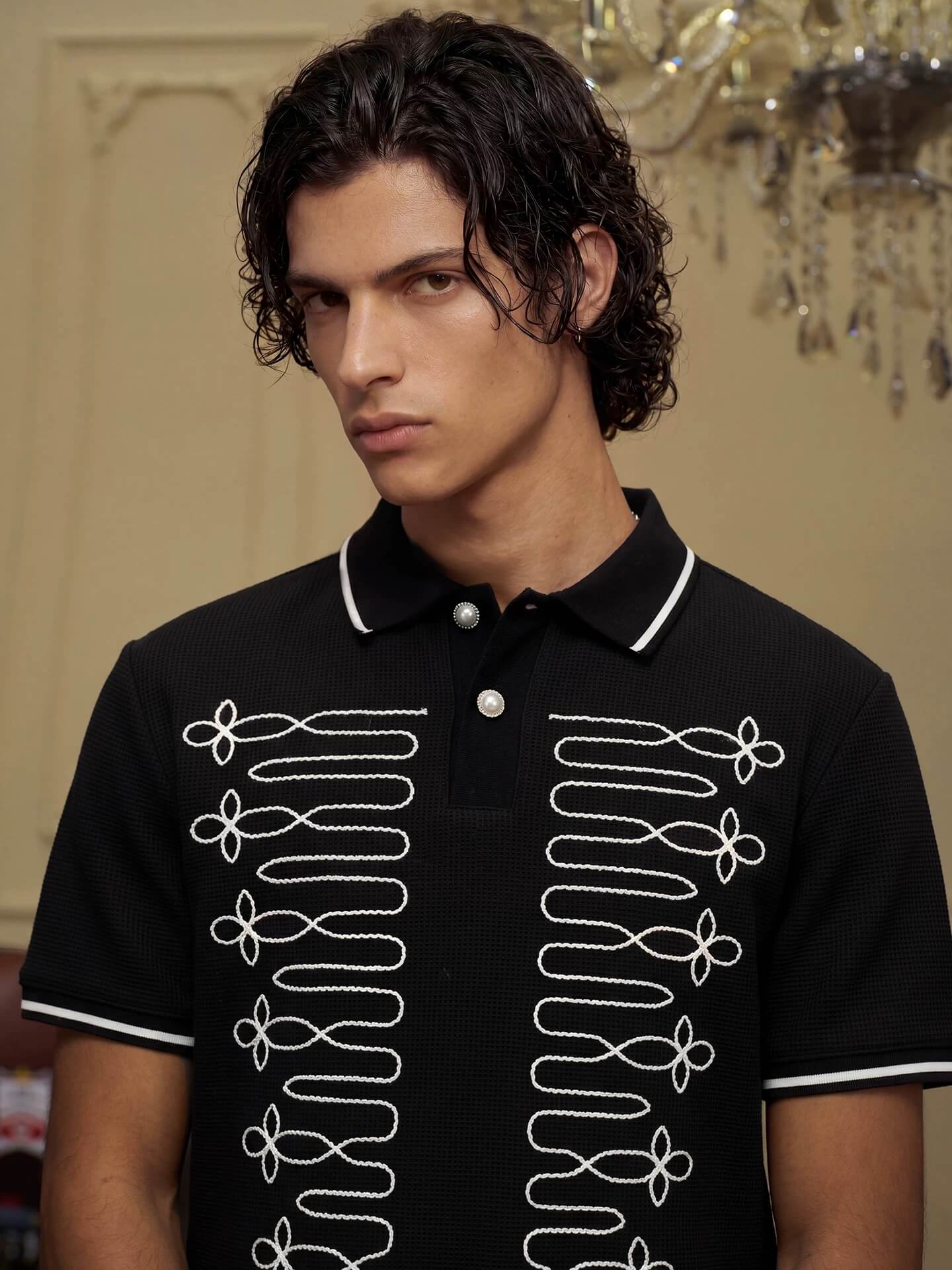 YADcrew Braid Embroidered Waffle Polo Shirt