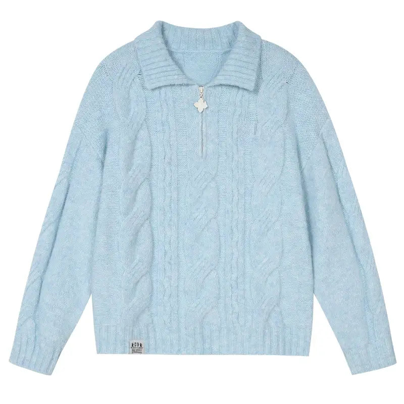 MEDM Cable Knit Half Zip Polo Sweater