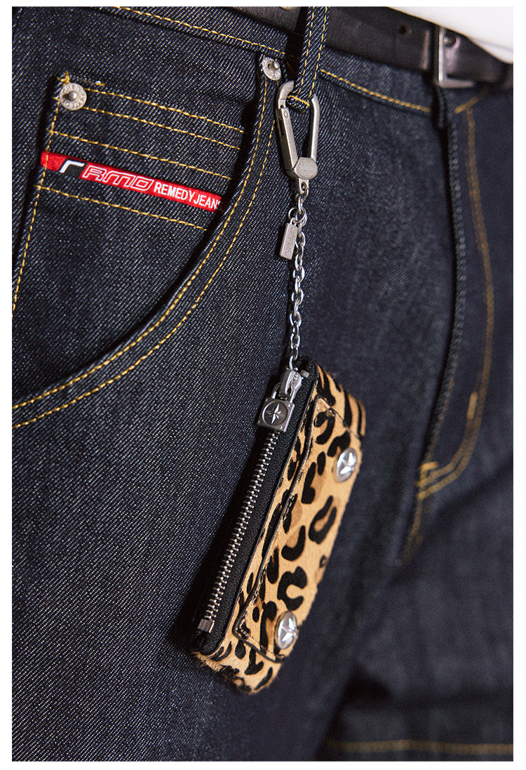 Remedy Metal Studded Keychain Coin Card Zipper Leather Wallet