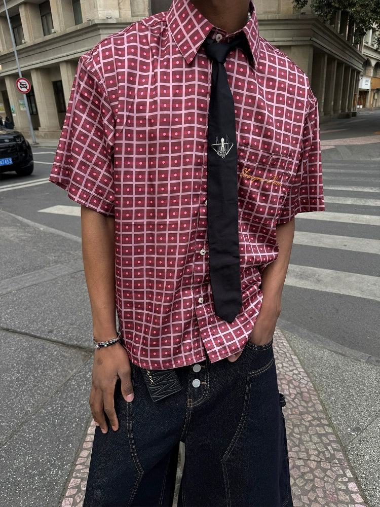 STEEPC Plaid Boxy Wide Short Sleeve Shirt