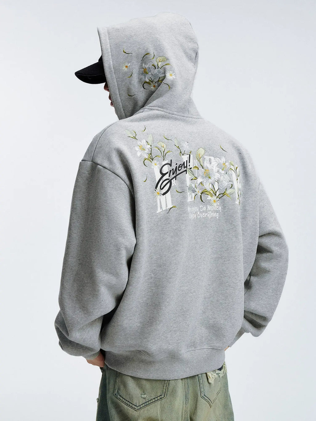 MEDM Rose Embroidered Zip Up Hoodie
