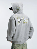 MEDM Rose Embroidered Zip Up Hoodie