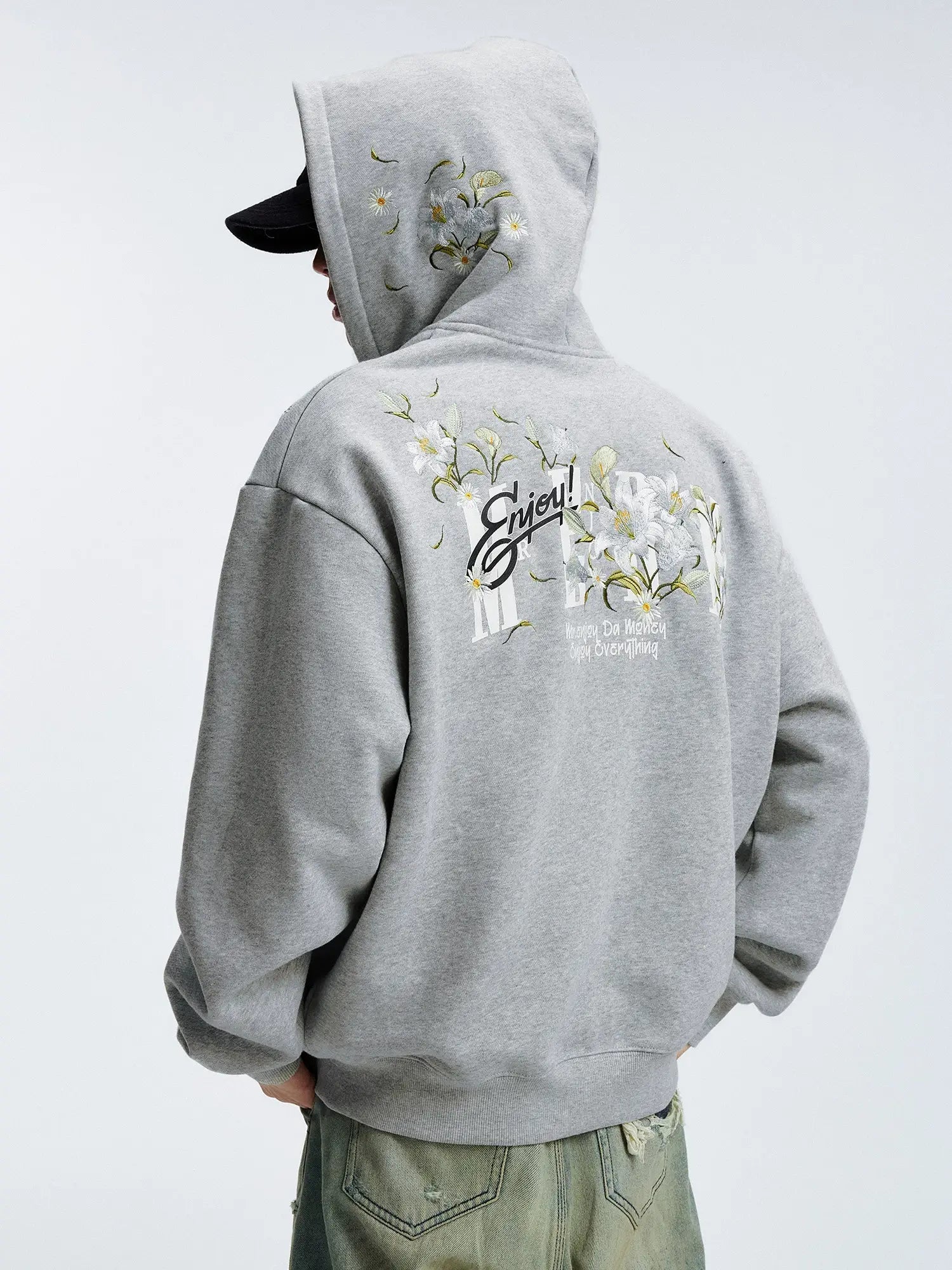 MEDM Rose Embroidered Zip Up Hoodie