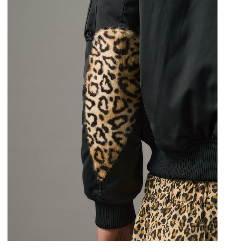 S45 Leopard Trim Patchwork MA-1 Bomber Jacket