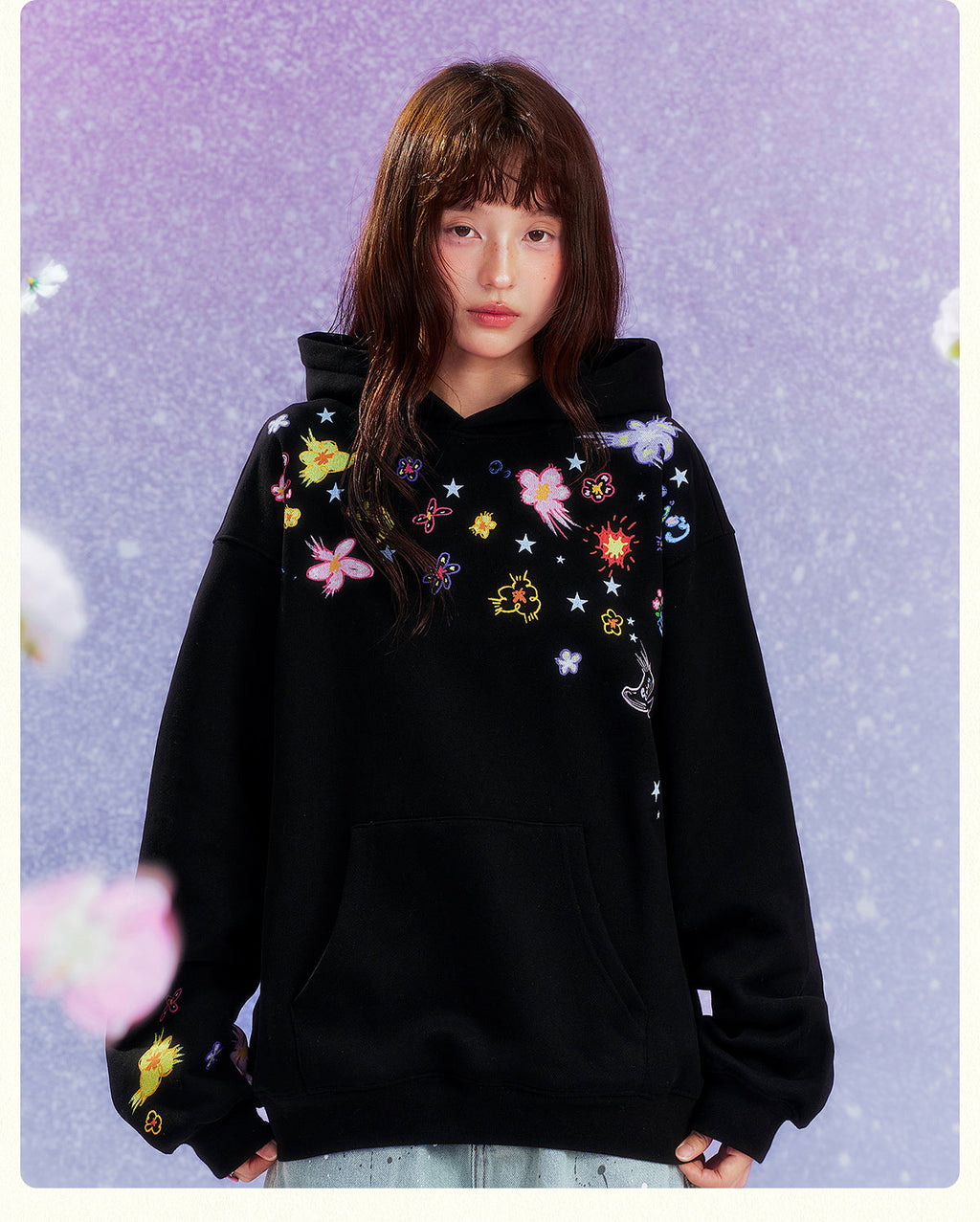 MEDM Graffiti Flower Print Hoodie