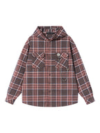 BLIND NO PLAN Metal Chain Hooded Plaid Long Sleeve Shirt