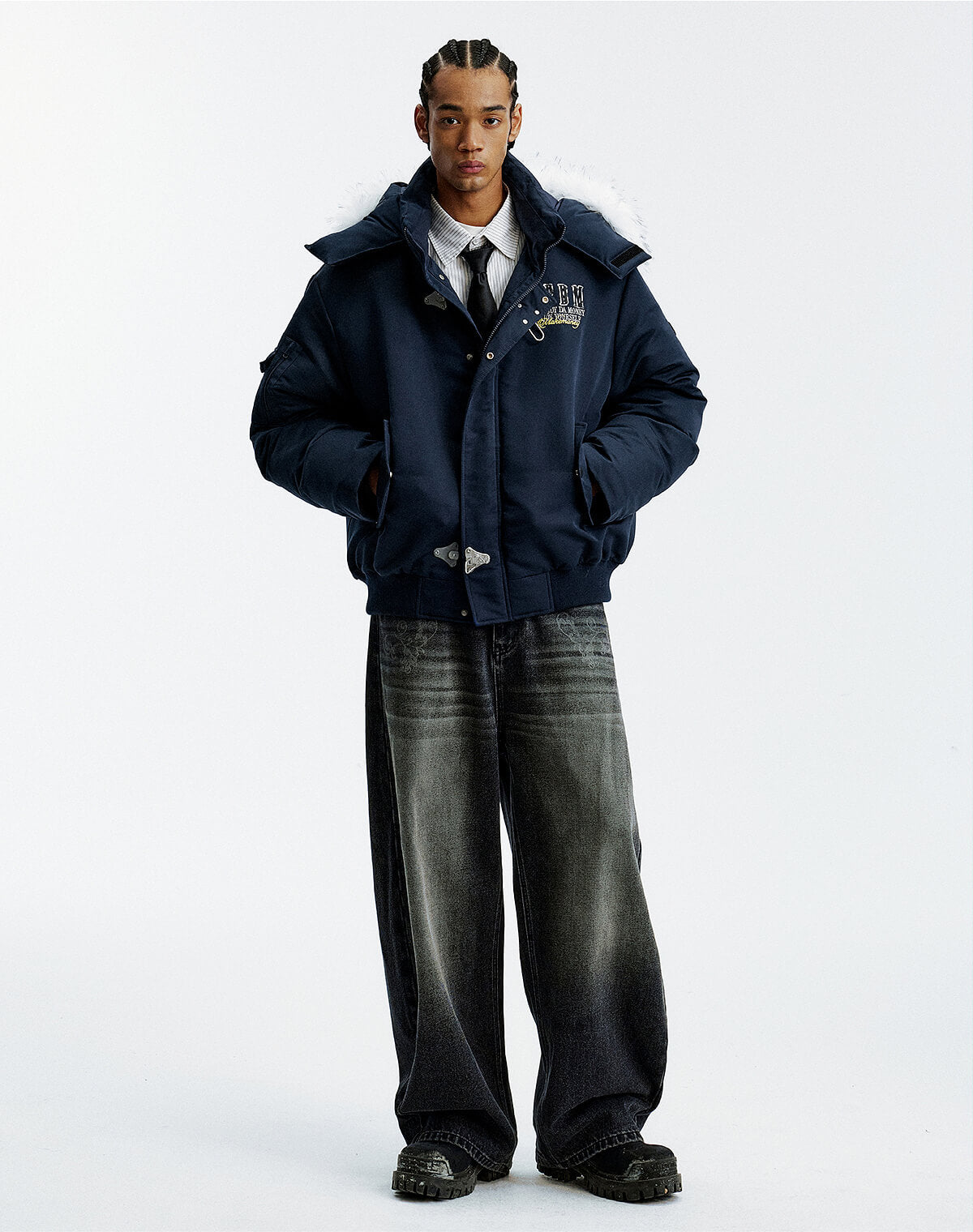 MEDM Detachable Fur Metal Snaps Down Jacket