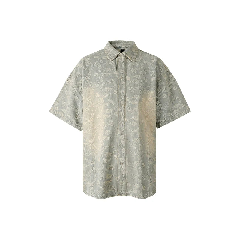 1807 Paisley Washed Denim Short Sleeve Shirt