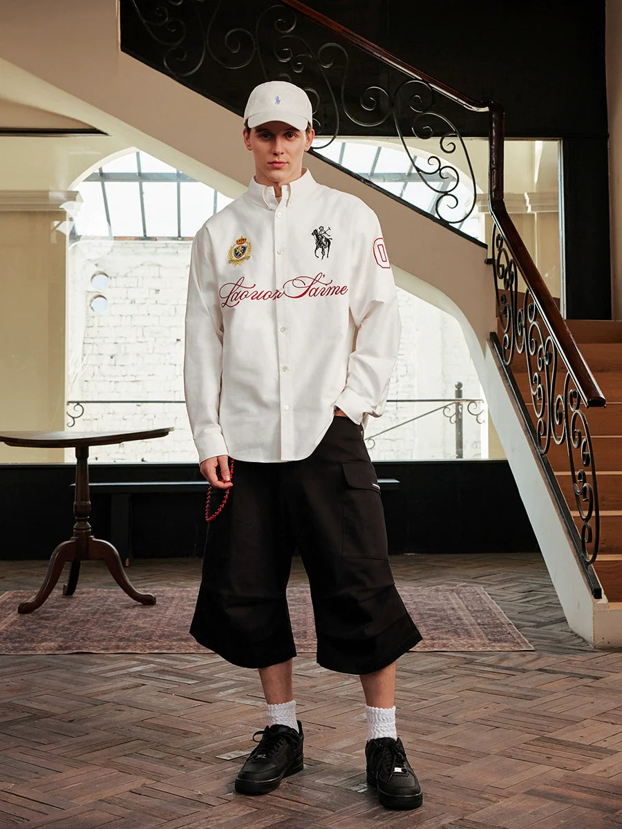 Harsh and Cruel Vintage Embroidered Oxford Loose Long Sleeve Shirt