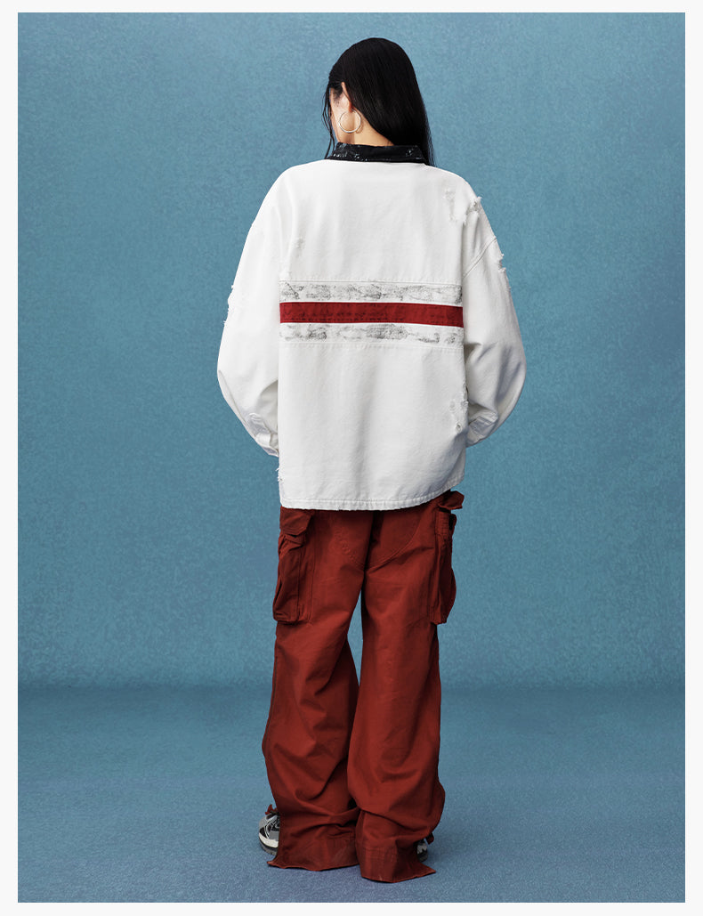 MEDM Asymmetric Collar Stripes Long Sleeve Polo