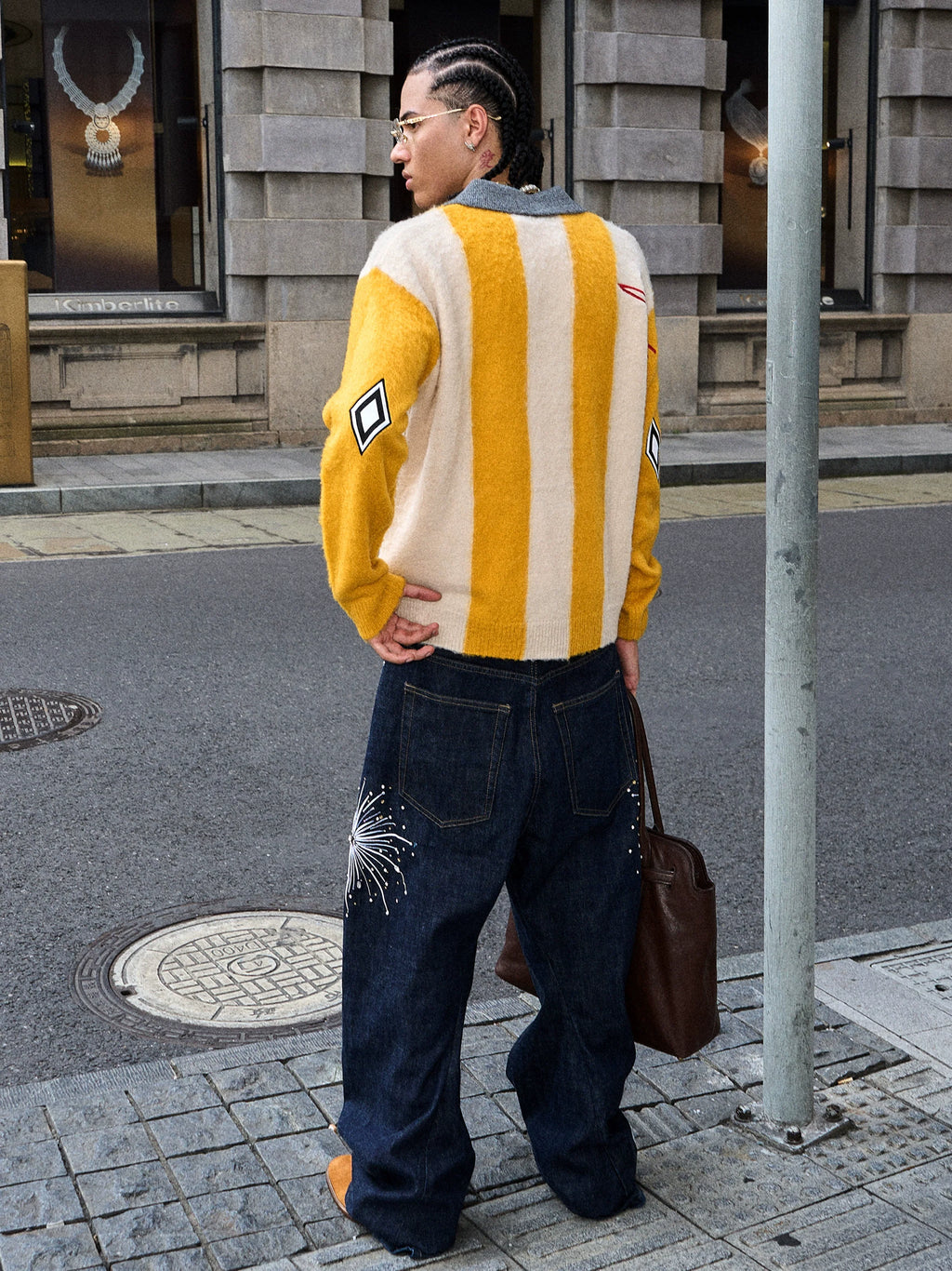 STEEPC Vertical Stripe Brushed Knit Polo Sweater