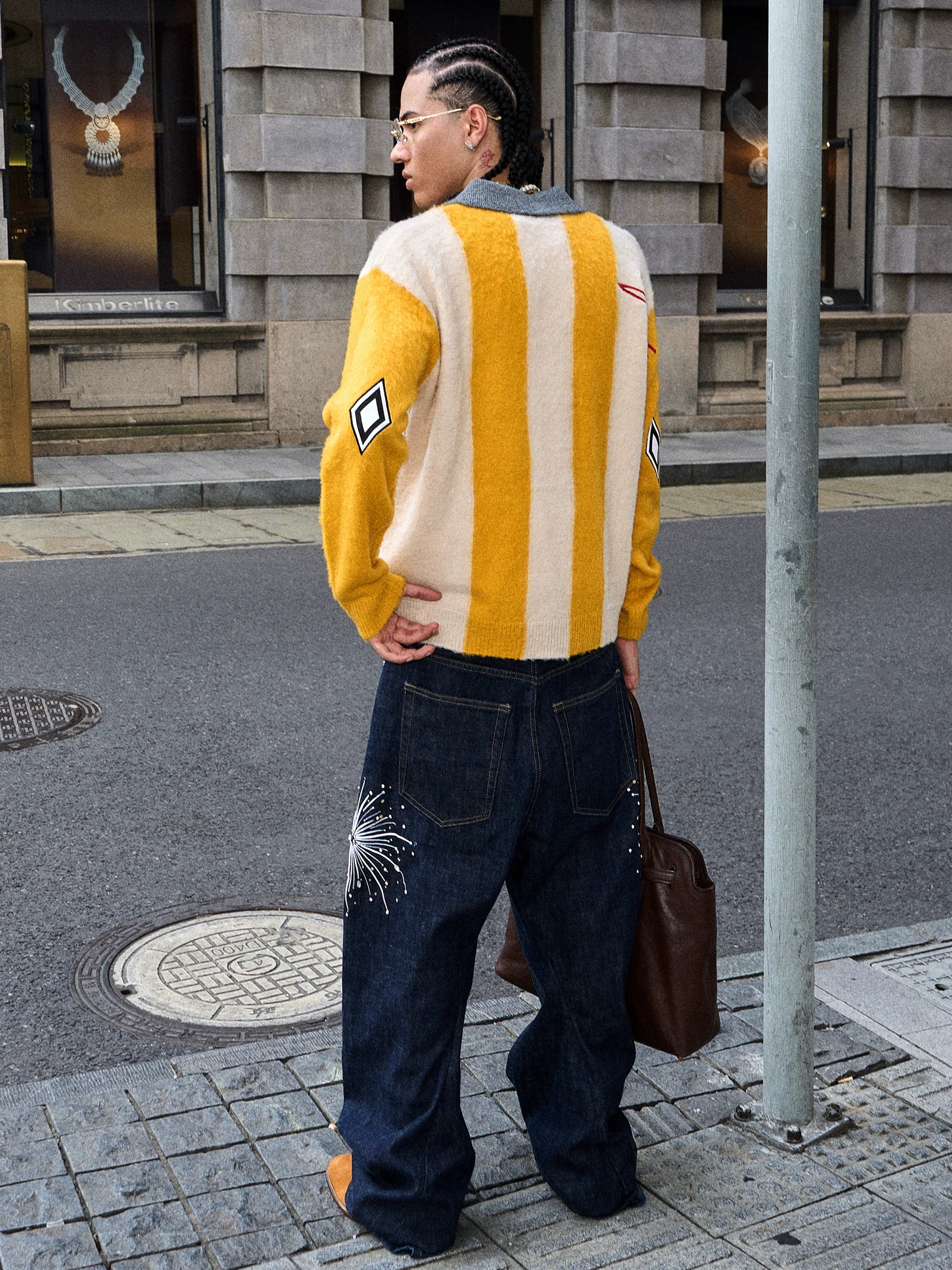 STEEPC Vertical Stripe Brushed Knit Polo Sweater