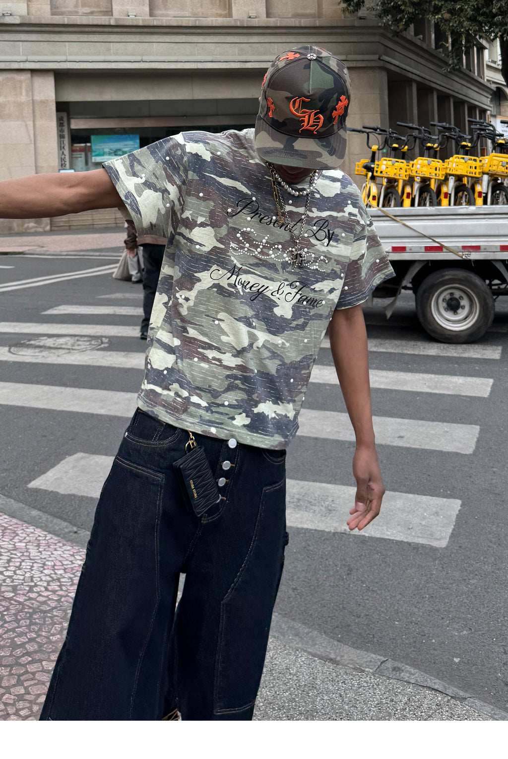 STEEPC Aged Forest Camo Pearl Embellished Print Tee