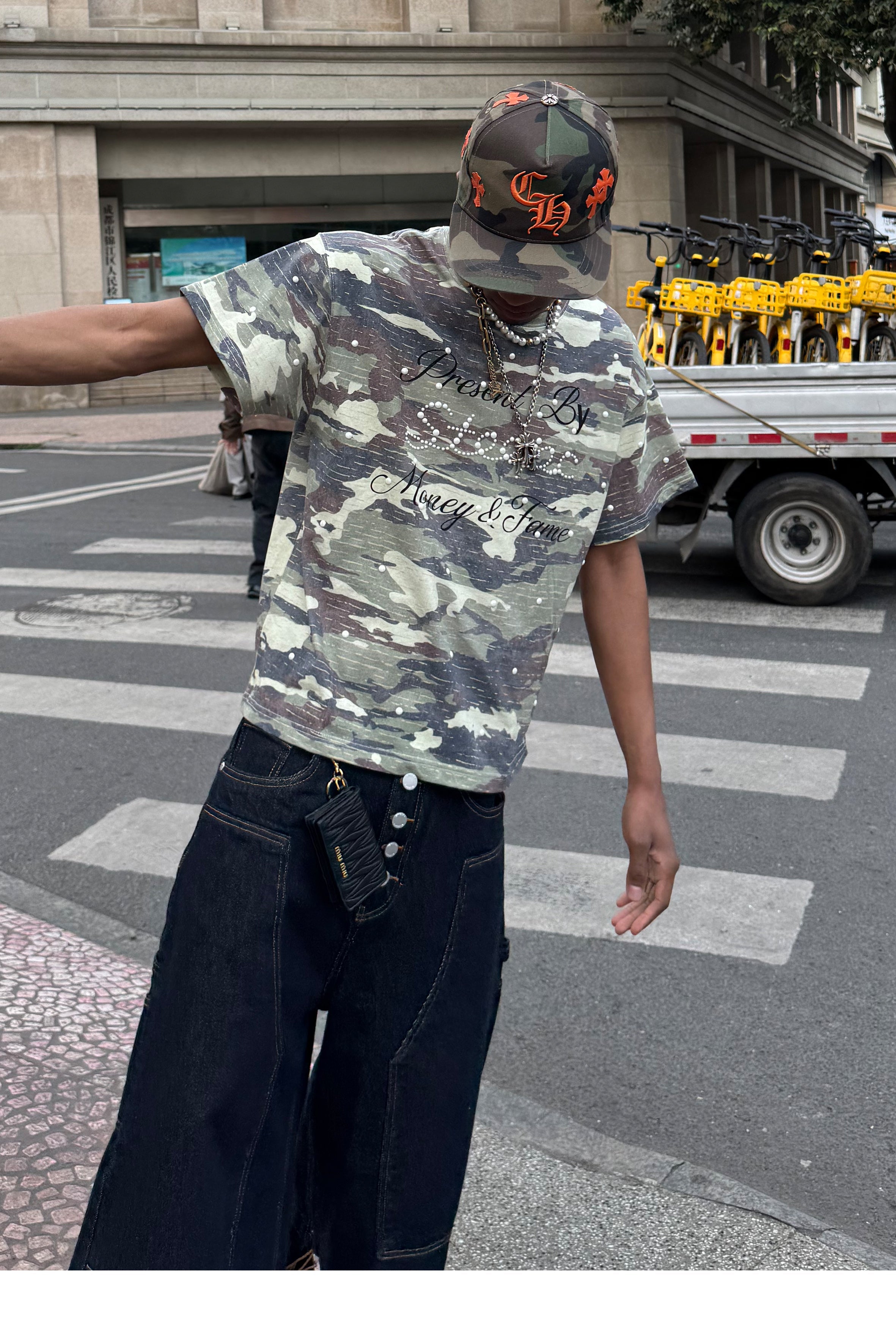 STEEPC Aged Forest Camo Pearl Embellished Print Tee