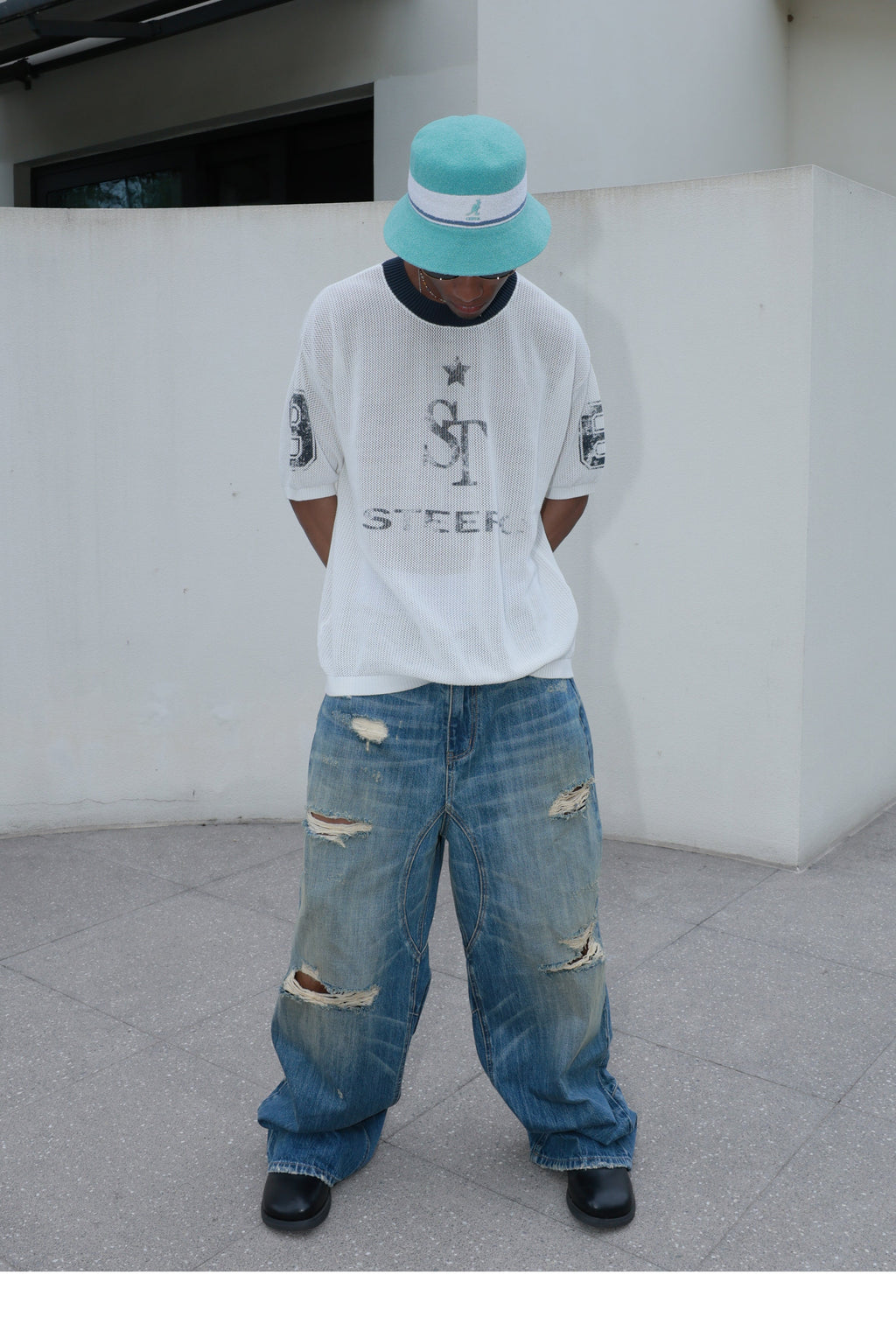 STEEPC Faded Print Mesh Knit Tee