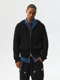 MEDM Hooded Cable Knit Zip Up Cardigan