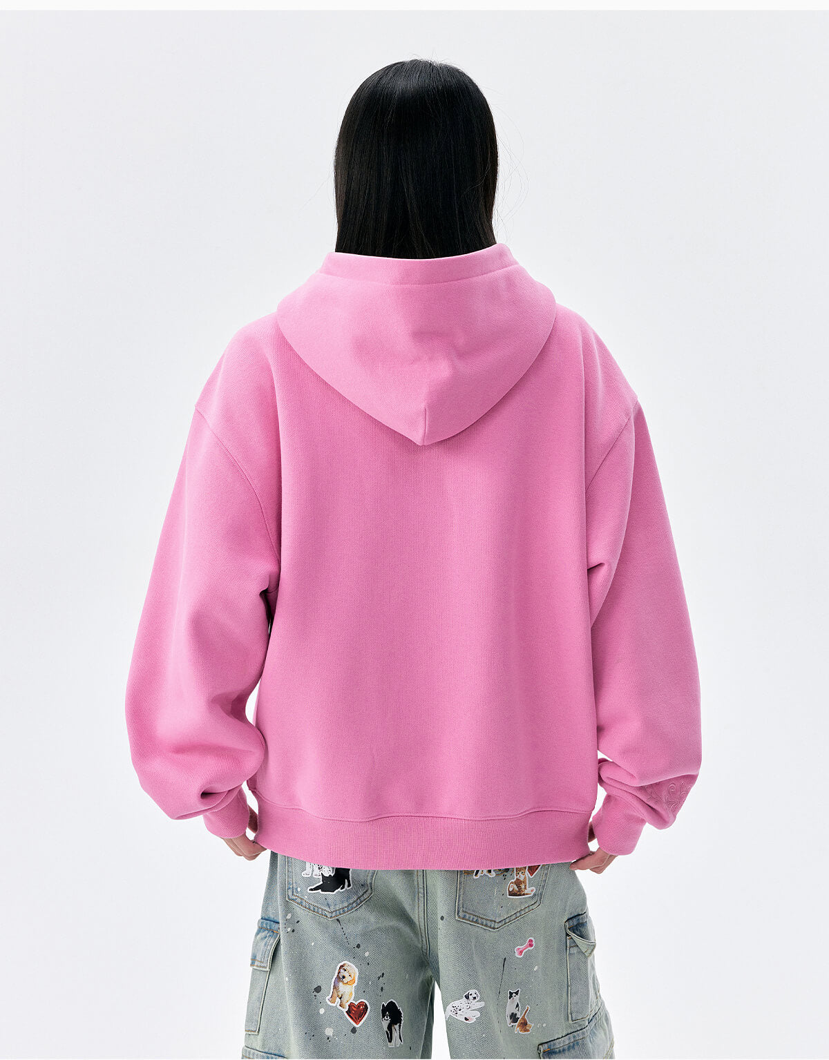 MEDM Flower Embroidered Zip Up Hoodie
