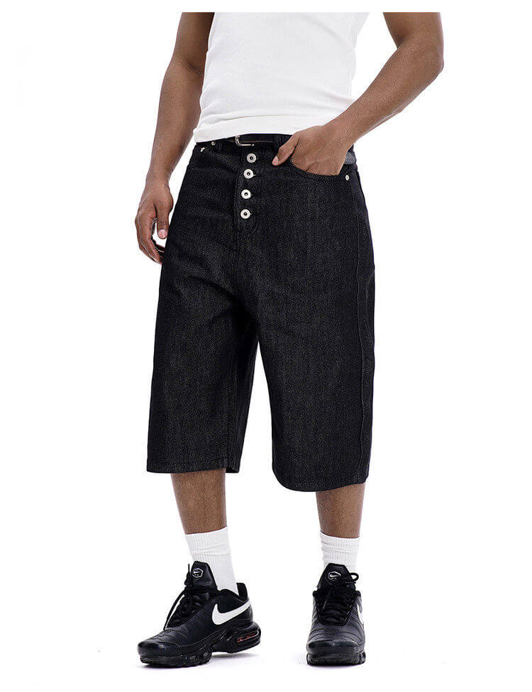 F3F Select Button Fly Baggy Denim Shorts