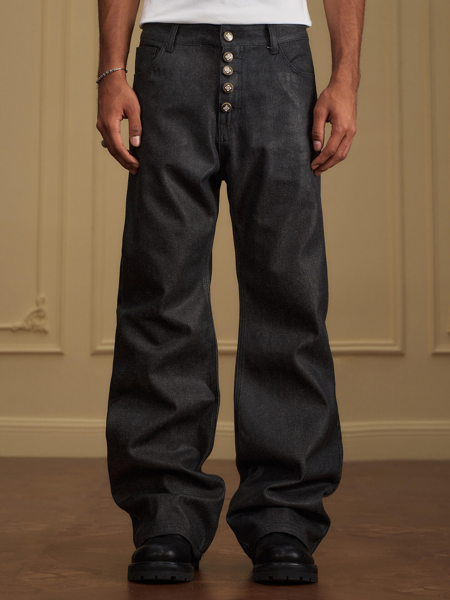 YADcrew Five Button Waxed Denim Jeans