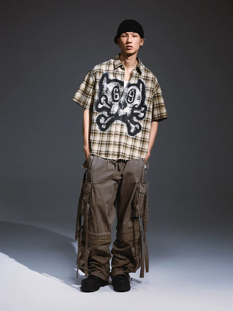 Remedy Skull Print Plaid Short Sleeve Shirt