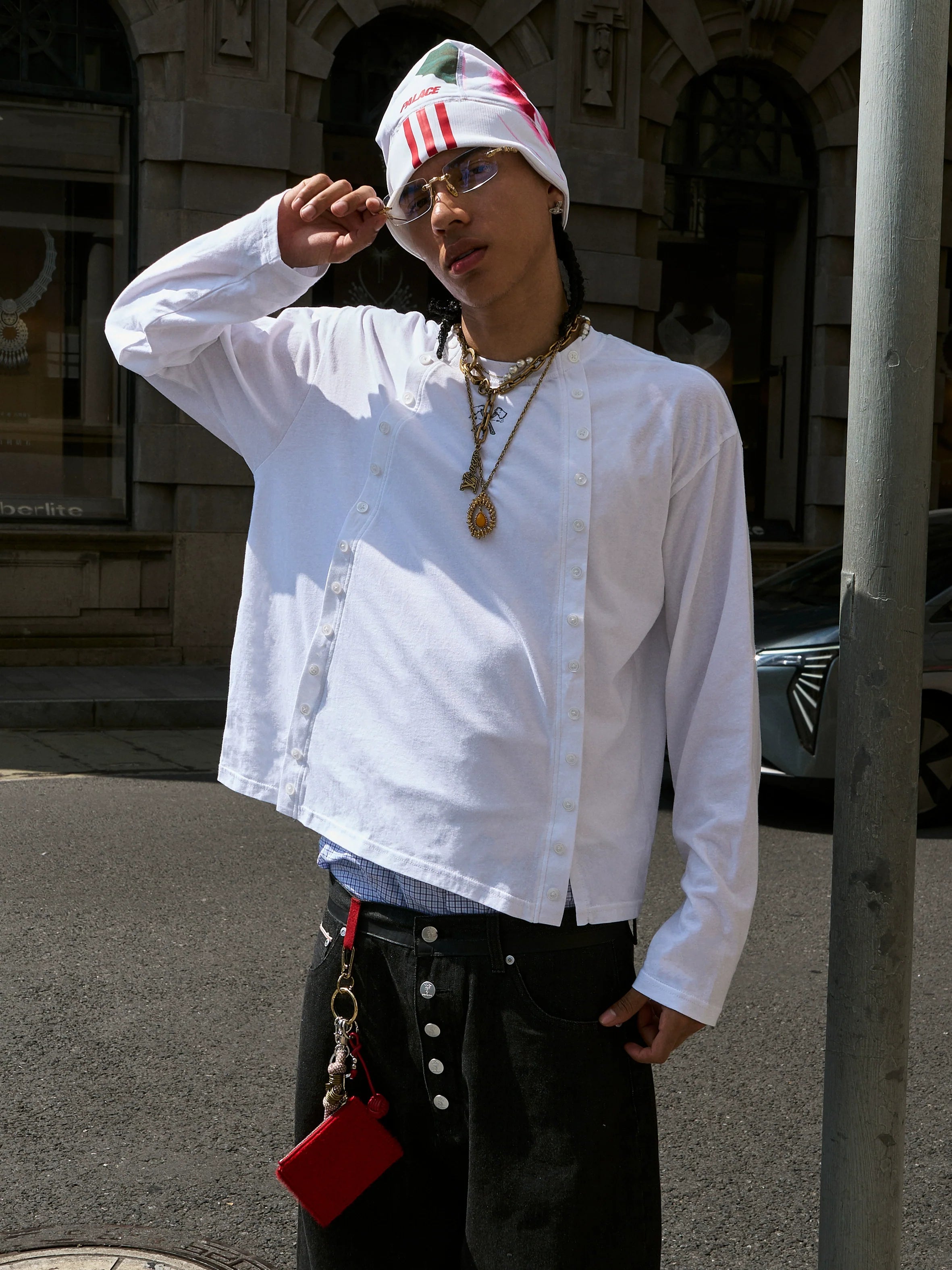 STEEPC Structured Print Double Breasted Long Sleeve Tee