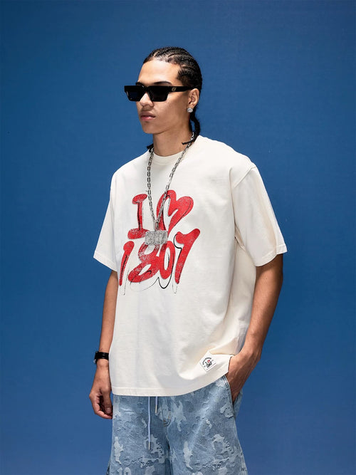 1807 I Love Graffiti Print Distressed Short Sleeve Tee
