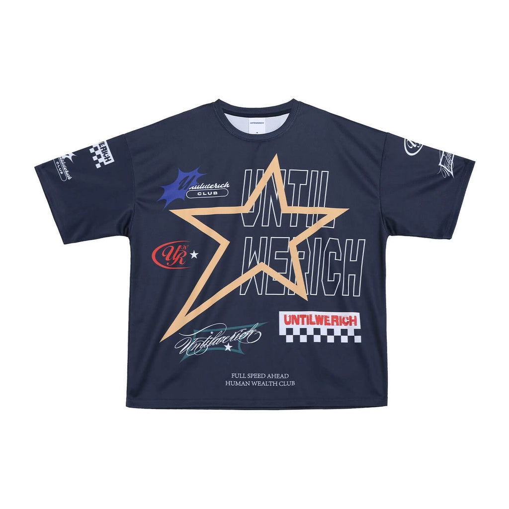 UNTILWERICH Star Print Short Sleeve Mesh Hockey Jersey