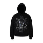 YADcrew Black Cat Print Pearl Hoodie