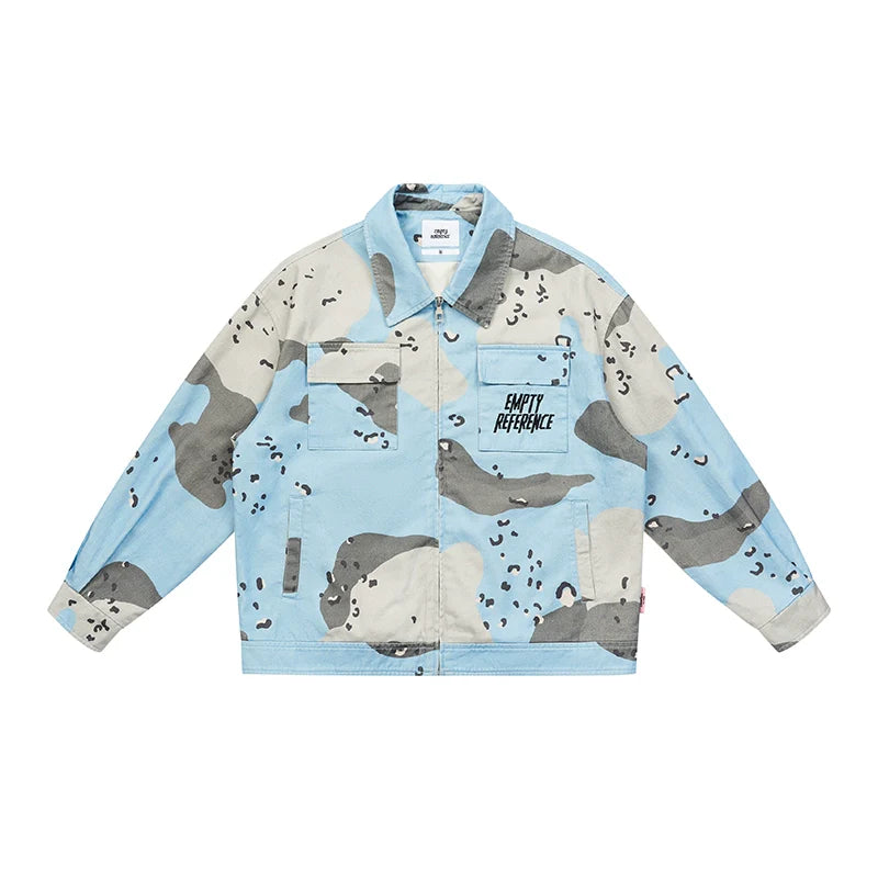 EMPTY REFERENCE Blue Camouflage Pockets Work Jacket