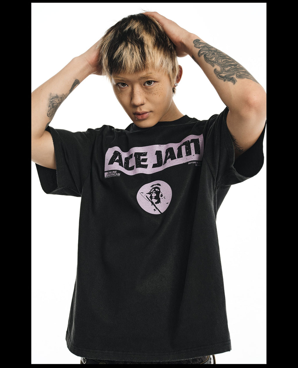 NOVACAM ACE JAM Vintage Washed Black Stitch Tee