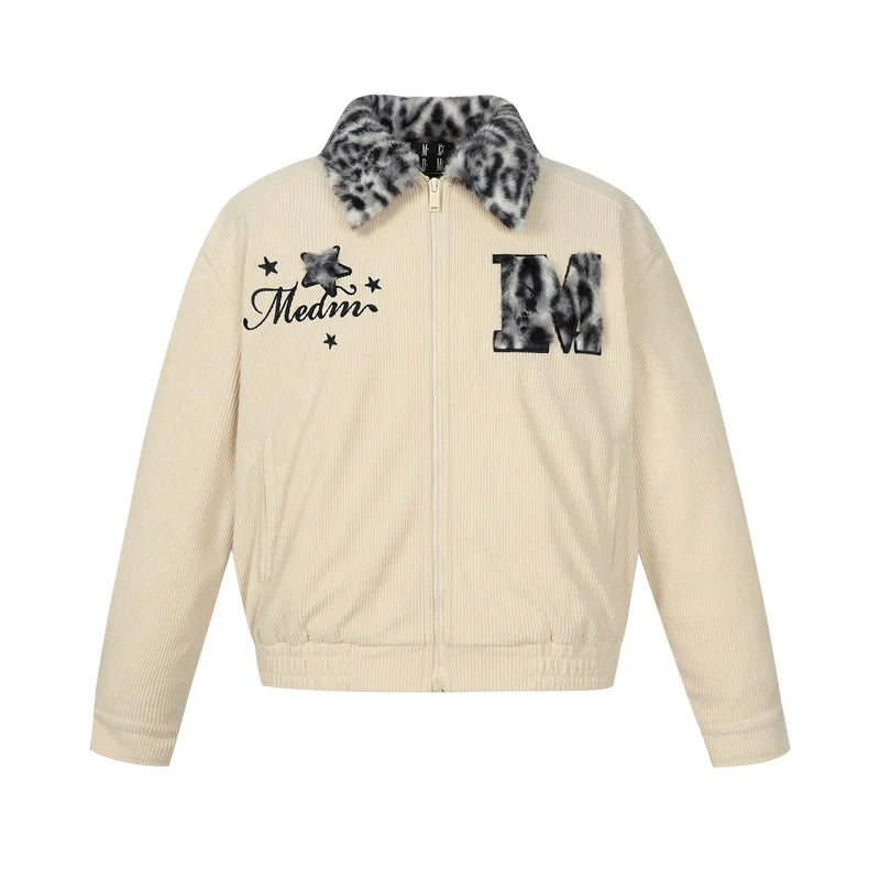 MEDM Leopard Fur Collar Corduroy Jacket